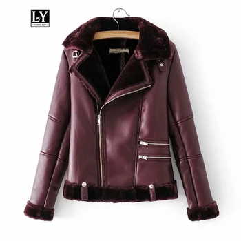 

Ly Varey Lin New Winter Women Sheepskin Coats Thicknesswarm Faux Leather Lamb Fur Short Zipper Jacket Female Motorcycle Outwear