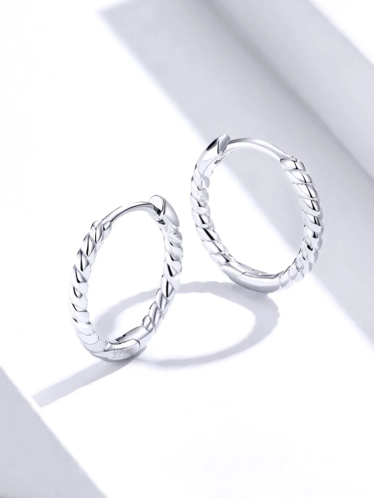 bamoer Minimalist Hoop Earrings for Women 925 Sterling Silver Weaving Geometric Design Fashion Jewelry Bijoux jewelry accessories