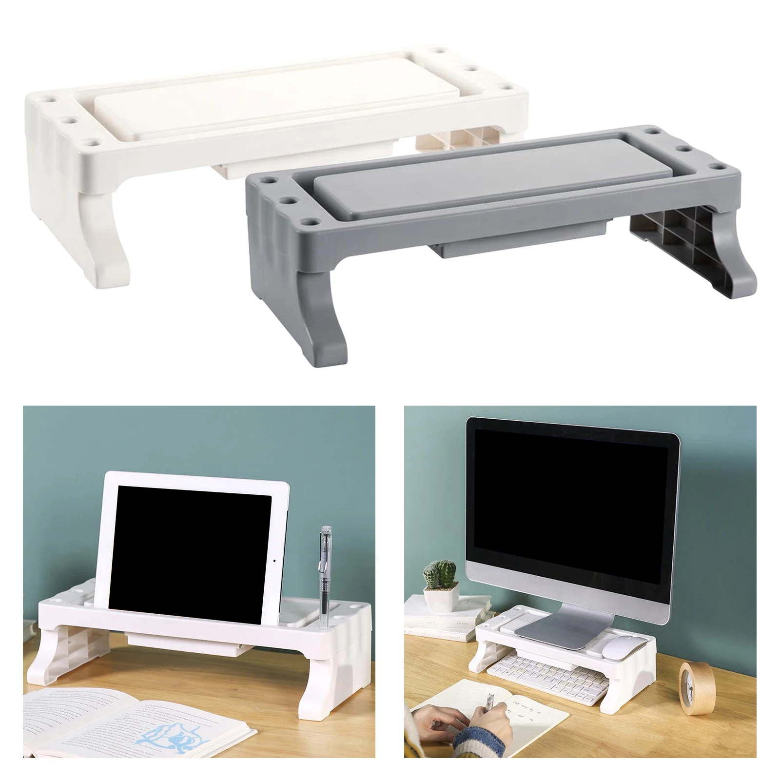 Computer Monitor Stand with Drawers And Cable Management Desktop Table Organizer