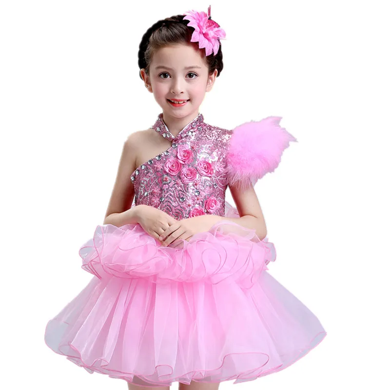 Enfant Robe De Mariage/Детские праздничные платья желтого цвета на одно плечо с бусинами и цветами для девочек; праздничные платья из тюля для маленьких девочек - Цвет: Розовый