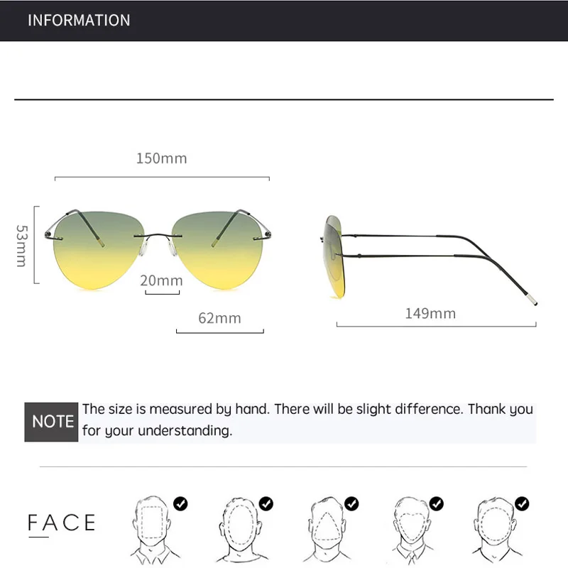 Очки без оправы, поляризационные лёгкие солнечные очки для мужчин и женщин, титановые классические солнцезащитные очки