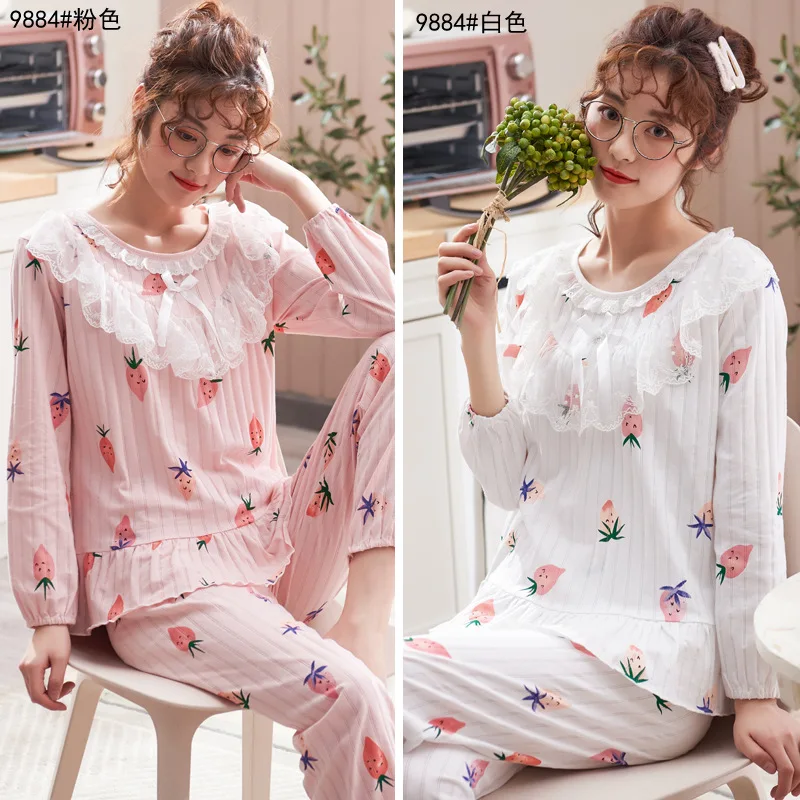 

Spring And Autumn Pajamas Women's Pure Cotton Long Sleeve Cute Lace Princess Style Thin Autumn And Winter Palace Homewear Set