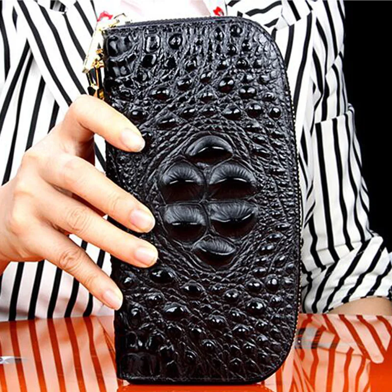 Card holder wallet  High quality crocodile pattern cowhide leather clutch women Genuine leather bag women wallet