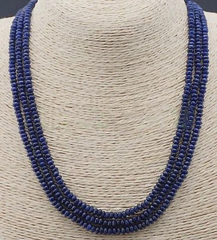 

LL<<<NATURAL 3 Rows 2X4mm FACETED DARK Blue BEADS NECKLACE