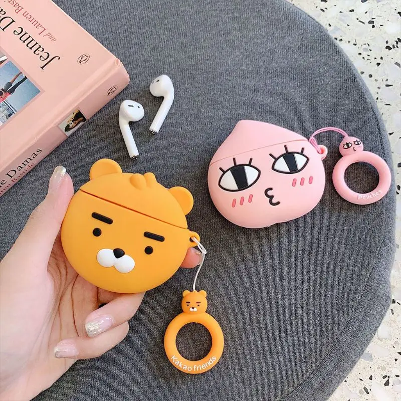 

Unique Lion/Peach Pattern Soft Silicone Protective Cover Shockproof Case Skin with Lanyard for Airpods 1/2 Charging Box Accessor