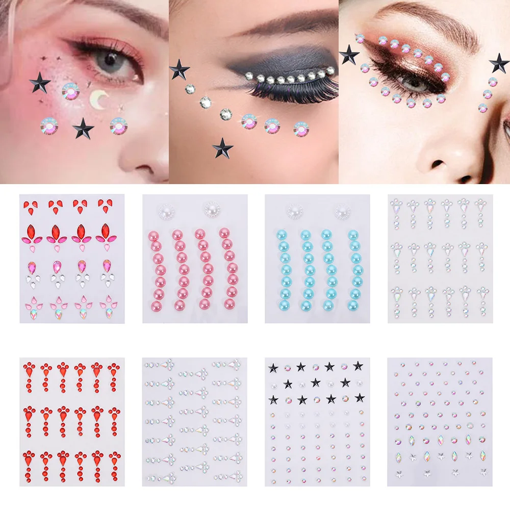 3D Sexy Crystal Glittering Eyes Face Diamond Party Jewelry Disposable Brow Center Forehead Body DIY Art Tattoo Adhesive Sticker