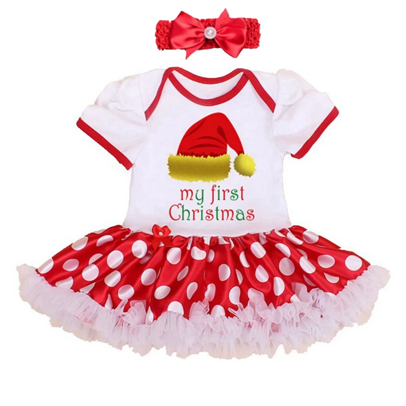 Одежда для маленьких девочек с Санта-Клаусом и надписью «My First Christmas» детские рождественские платья для девочек с повязкой на голову, костюм из 2 предметов Одежда для младенцев