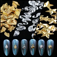 Пожалуйста, заметьте, что цвета: золотистый, серебристый металл 3D для художественного оформления ногтей, штифты, заклепки в виде ракушки Star рамка с блестками, наклейки для ногтей, набор аксессуаров, SAFB05-10