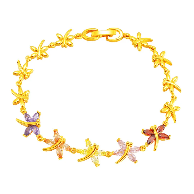 Multicolored Bracelet Wrist Chain Dragonfly Pattern Yellow Gold Filled Fashion Womens Jewelry Gift | Украшения и аксессуары