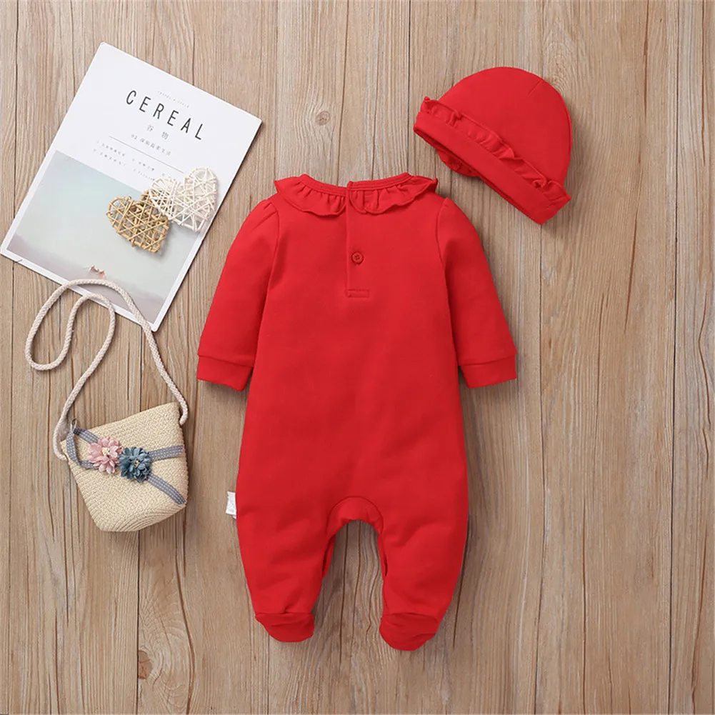 0-8Months Baby Girl Clothes Sets Newborn Baby Girl Cotton Outfits Embroidery Ruffles Foot Wrap Romper+3D Flower Hat 2Pcs