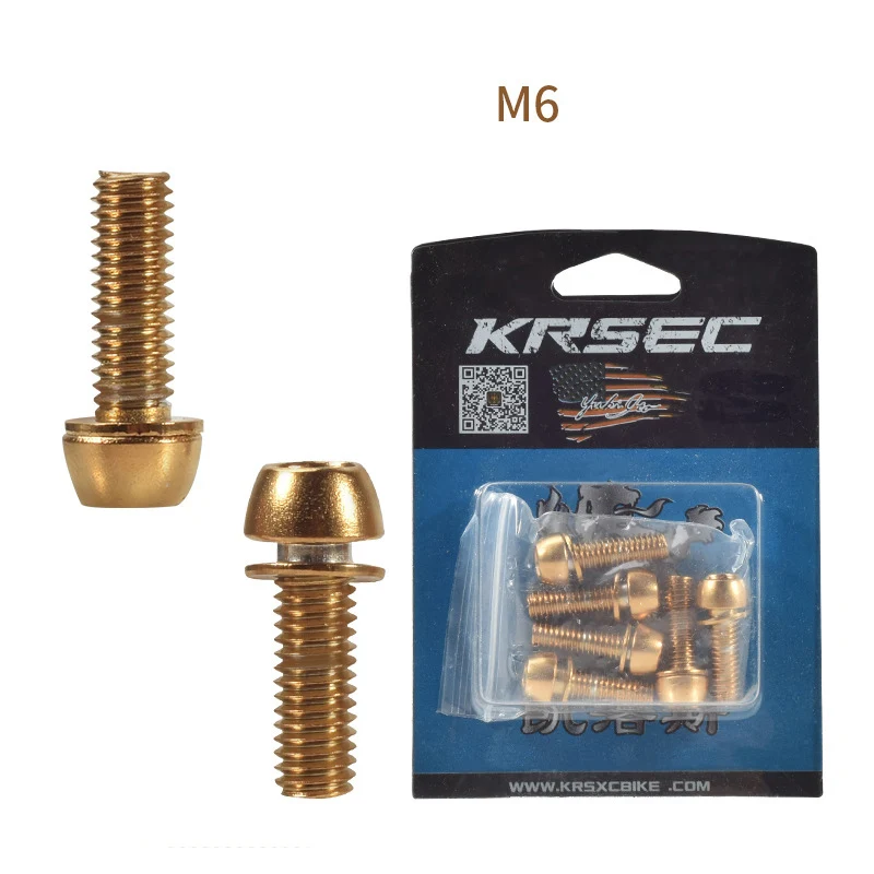 M6 gold KRSCT 6 шт. руля велосипеда титановые покрытые винты болты с Wache M5* 18 мм M6* 18 мм для MTB шоссейного велосипеда кронштейн руля велосипеда руль - Цвет: M6 gold