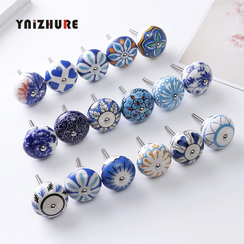 Ручка для мебели в деревенском стиле с цветным узором 40 мм керамическая ручка