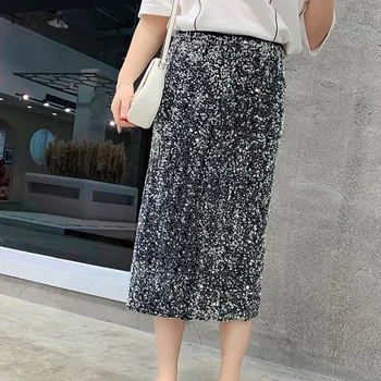 

Large Size Skirt Spring and Summer New Style Mermaid Ji Fat mm Large Size Dress over-the-Knee High-waisted A- line Skirt N7444