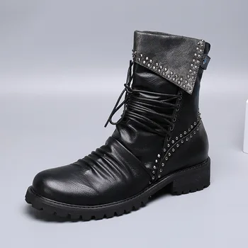 

Men's Martin Boots Youth Short Boots Botas Hombre Genuine Cow Leather New Pointed Toe Ankle Full Grain Leather Work & Safety Zip