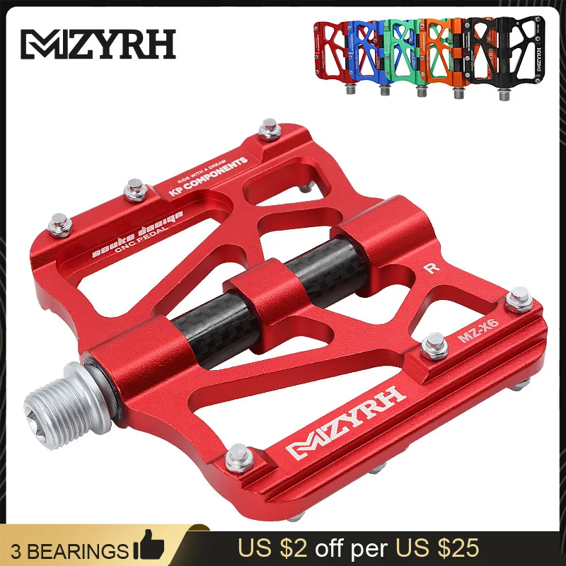 MZYRH X6 Mountian Bike Pedals Aluminum Alloy 3 Sealed Bearing Pedals