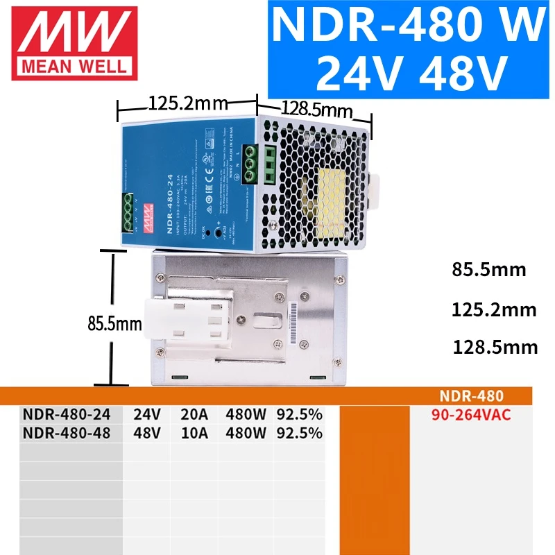 MEAN WELL NDR-75 120 240 480 12V 24V 48V meanwell NDR-75-120-240-480 W 12 24 48 V Single Output Industrial DIN Rail