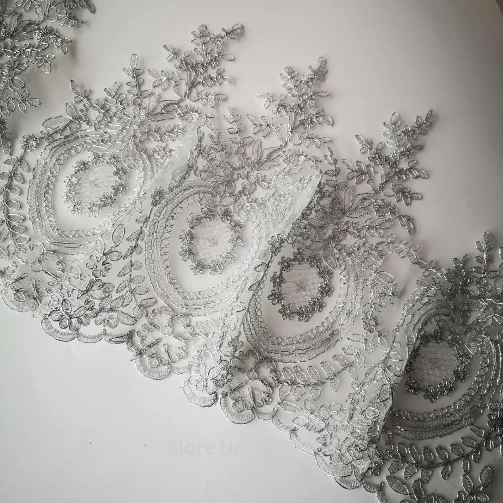 Light Gold Silver Mesh Lace Trim Embroidery Lace Fabric 1Yard/30cm