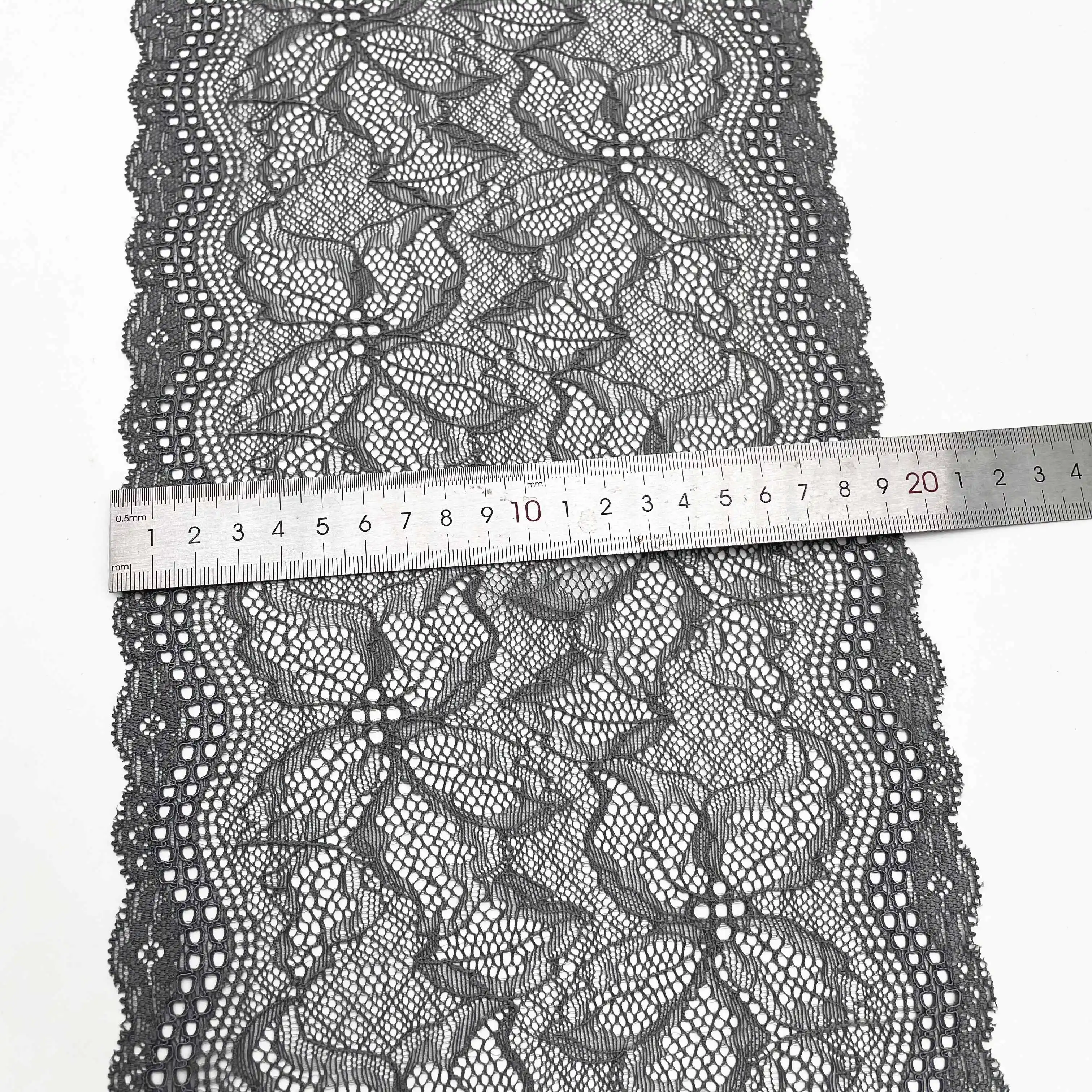 3y/lot Width 7 1/2 inch (19cm) Grey Elastic Stretch Lace Trim 6