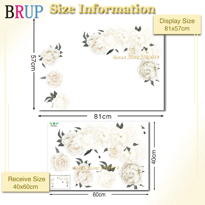 Большие размеры белый пион красивые цветы настенные наклейки для гостиной стены Детская переводка для детской настенная живопись, Украшение стен настенная живопись в виде плакатов
