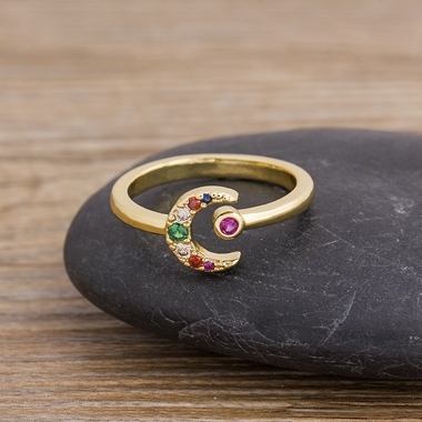 Sale Cross Star Moon Rings12 Styles Bohemia Rainbow Cubic Zircon Rings Women Copper Jewelry Adjustable Wedding Party Gifts