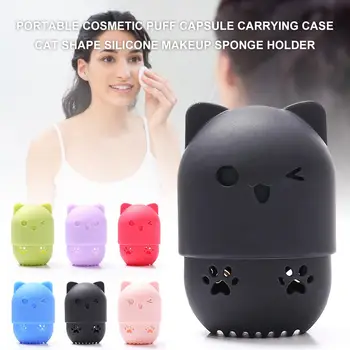 

Portable Cat Shape Silicone Makeup Sponge Holder Potable Cosmetic Puff Capsule Carrying Case Beauty Sponge Stand Make Up Tools #
