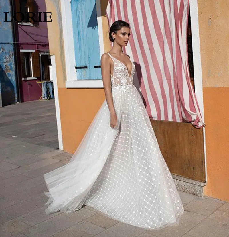 LORIE Princess Wedding Dress A Line Lace Gowns Sexy V Neck Appliques Boho Bridal Dresses Vestidos de novia | Свадьбы и торжества