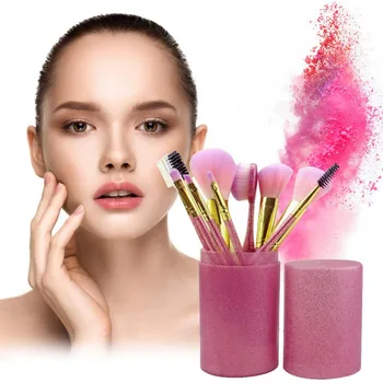 

Foundation Blush Eye shadow Lip Eyebrow Powder Brush Tools Glitter Makeup Brushes Set with Case 9 Pcs