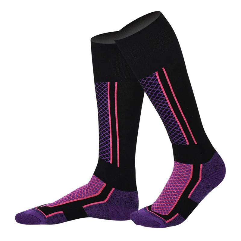 Теплые дышащие зимние спортивные носки женские мужские теплые длинные лыжные амортизационные снежные прогулки походы носки зимние лыжные спортивные носки - Цвет: Фиолетовый