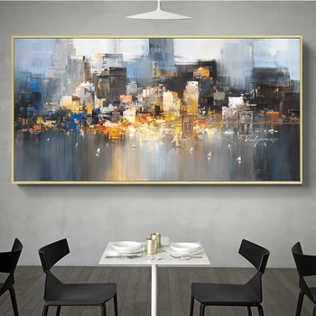 

Abstract City Building Rain Boat Scenery Oil Painting on Canvas Posters and Print Cuadros Wall Art Picture for Living Room Decor