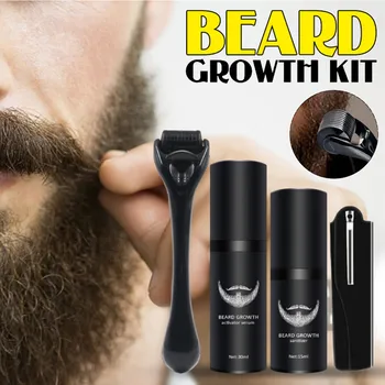 

Upgraded 4 Pcs/set Men Beard Growth Kit Hair Growth Enhancer Thicker Oil Nourishing Leave-in Conditioner Beard Grow Set