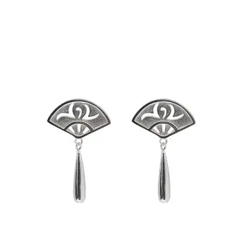 

100% Real 925 Sterling Silver Earrings for Women Water Drop Pendant Stud Earring Hollow Fan Design Unique Jewelry Girl Gift