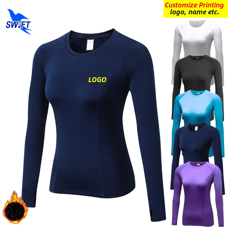 Customize Winter Thermal Fleece Running Shirts Long Sleeve Yoga Tops Gym Fitness Training Tees Quick Dry Elastic Sportswear
