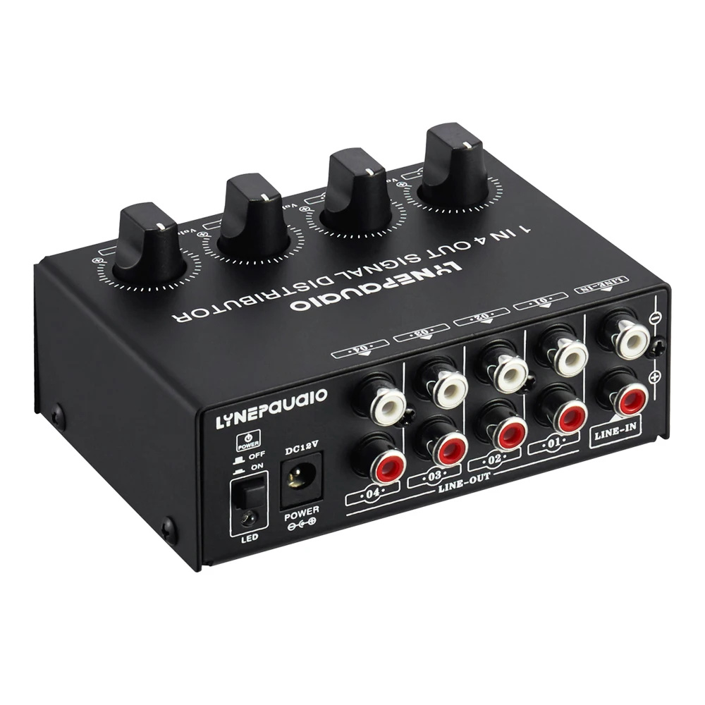 

1-in-4-out Stereo Audio Amplifier Amp Signal Distributor 1 Channel Input 4 Channels Output Volume Adjustment for Home Speakers
