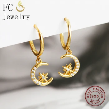 

FC Jewelry 100% 925 Silver Korean Gold Crescent Moon Star Mix Zirconia Piercing Stud Earring For Women Accessories Brincos 2020