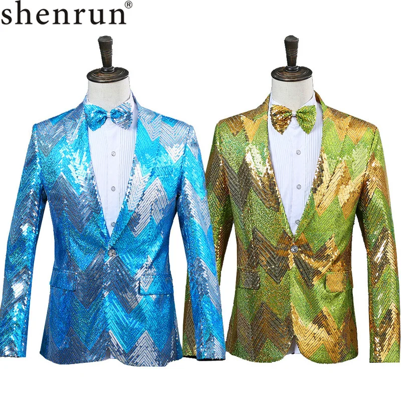 

Shenrun Men Blazer Sequins Shiny Costume Party Singer Stage Show Suit Jacket Wedding Prom Performance New Style Single Breasted