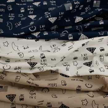 

Spring and Summer New Korean Woven Twill Washed Cotton Letter Cartoon Printed Cotton Fabric Children 's Clothing Women 's Cloth