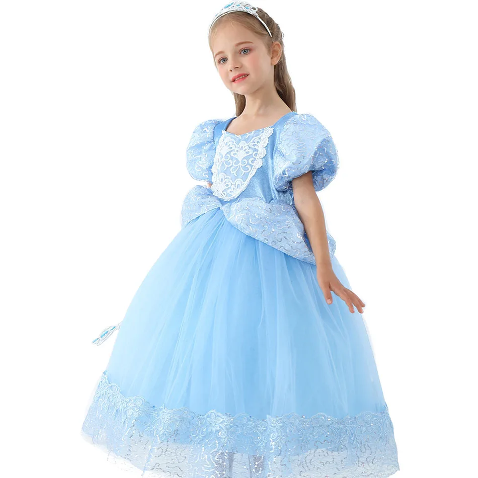 Disfraz de Cenicienta de lujo para niñas de 3, 6, 8 y 10 años, vestido de baile en capas con mangas abombadas, trajes de Halloween