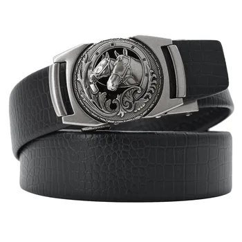 

2019 Gold Horse Designer Belts for Mens Men Vintage Crocodile Pattern Automatic Buckle PU Leather Waist Belt for Jeans Kemer
