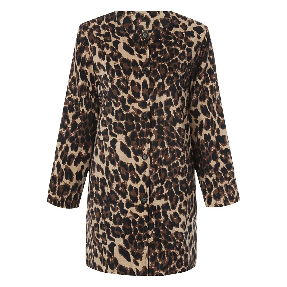 Осенне-зимняя женская леопардовая куртка, женское сексуальное зимнее теплое пальто, Новая ветровка, кардиган с леопардовым принтом, длинная верхняя одежда - Цвет: Brown
