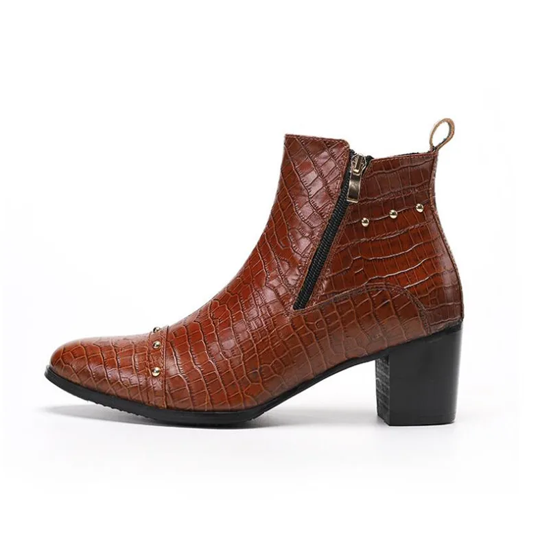 

Autumn winter mens pointed toe genuine leather ankle boots men high heels quality wedding dress shoes career work boots botas