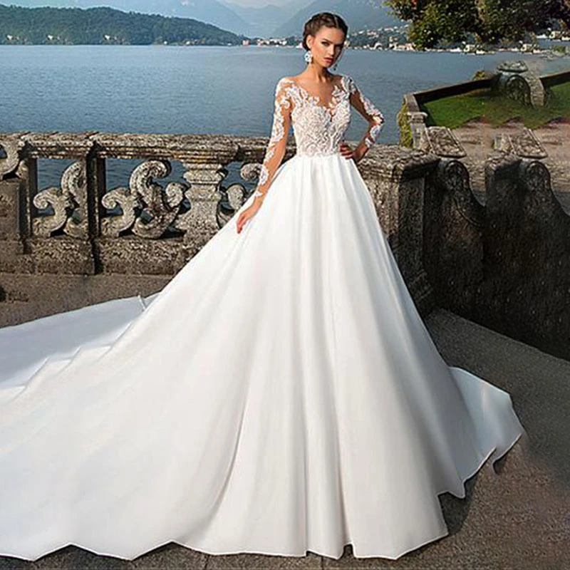 SoDigne Einfache Boho A linie Hochzeit Kleider Satin V ausschnitt Spitze  Appliques Langen Ärmeln Braut Kleid Hochzeit Kleid|Wedding Dresses| -  AliExpress
