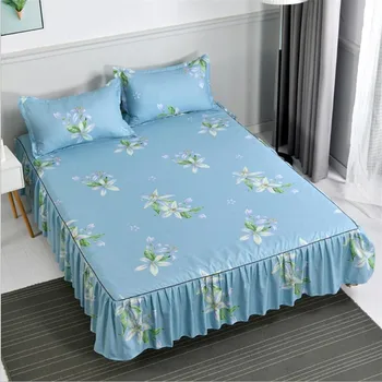 

3pcs/set Lace side Printed bed sheet fixed strap Soft Non-Slip King Queen Bed cover sanding bedspread with pillowcase