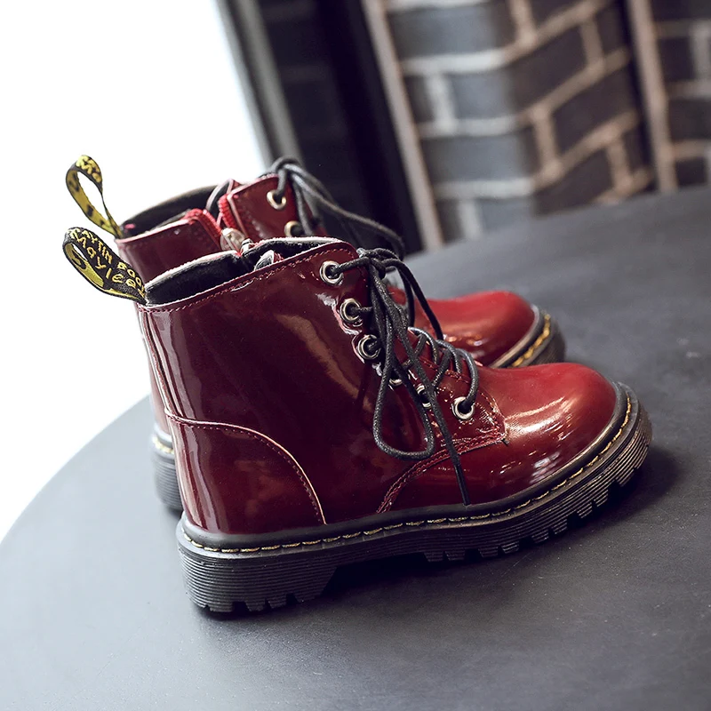 Кожаные детские ботинки; зимняя обувь; водонепроницаемые теплые меховые Детские ботильоны; зимние кроссовки для маленьких мальчиков; Ботинки martin