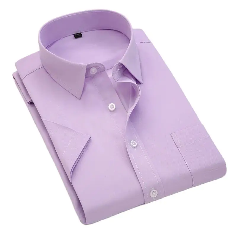 Summer business work shirt square collar short sleeved plus size S to 7xl solid twill striped formal men dress shirts no fade dress shirts