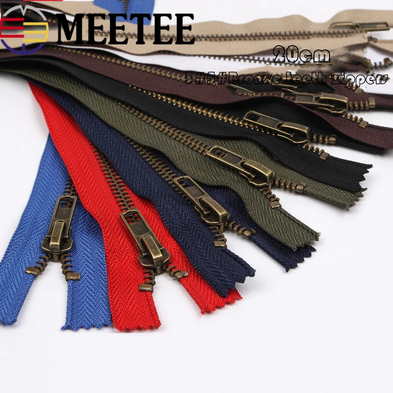 

5PCS Meetee 3# 5# 20cm Close-end Metal Zipper Bronze Teeth for Pocket Pants Bag Tailor DIY Sewing Tools Garment Accessories