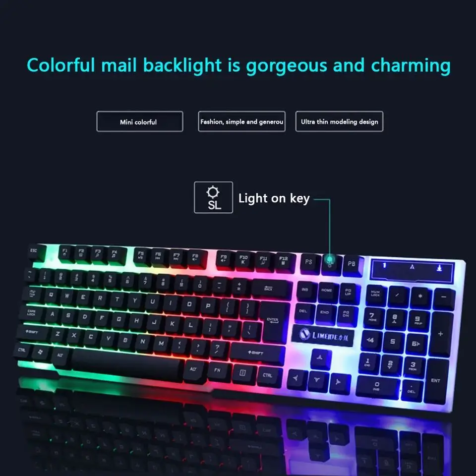 Mouse e Teclado de Arco-íris com Iluminação Usb com Fio para Jogos de Teclado Conjunto Colorida Retroiluminada Led - Imagem 5