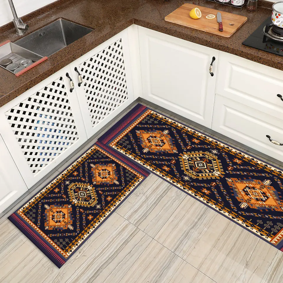 Ethnic Rug Long For Kitchen Floor Persian Style Yellow Black Geometric Mat Bedroom Bedside Morocco Pattern Hallway | Дом и сад