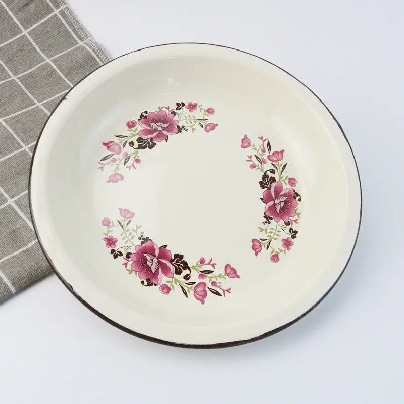 European and American thick enamel plate classic printed dish cold 20/22/24/26 cm large tableware Garden fruit tray durable