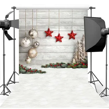 

Christmas Photography Background Christmas Decoration Ball Wooden Planks Backdrop Snowfield Props Banner for Photo Studio