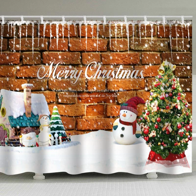 Santa Claus Puts Gifts In The Room Shower Curtains Christmas Waterproof Various Cute Pattern Curtains 12 Hooks Printing Bathroom - Цвет: A002-YL0137